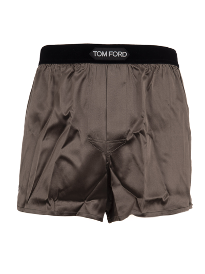 Shop Tom Ford Logo Boxer Shorts In Brown Olive