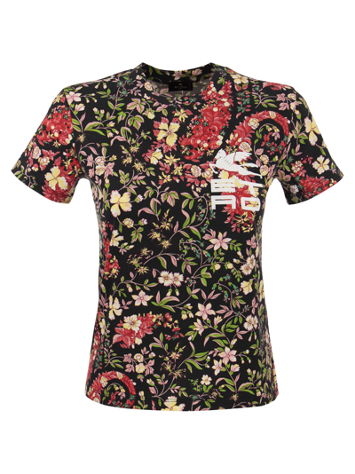 Shop Etro Paisley Floral T-shirt With  Cube Logo In Black