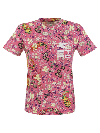 Shop Etro Paisley Floral T-shirt With  Cube Logo In Pink