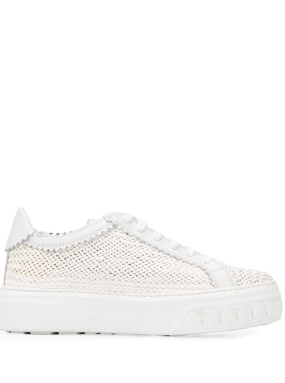 Shop Casadei Womens Rouad White Woven Fabric Sneakers