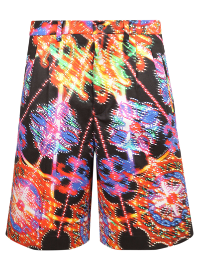 Dolce & Gabbana Multicolor Bermuda Shorts With All-over Hawaiian Print And Drawstrig In Silk Man In Multi