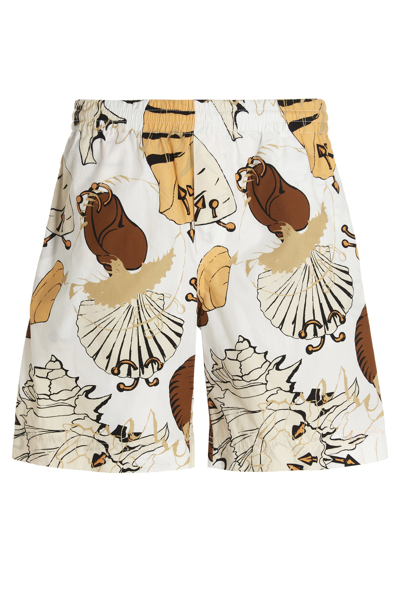 Msgm Jogging Bermuda Shorts With Shell Print In Multicolor