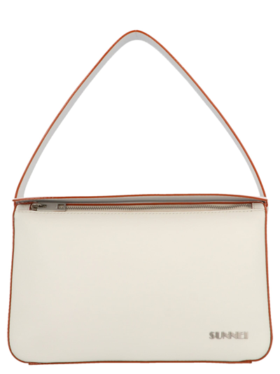 Sunnei Logo-plaque Leather Tote Bag In White | ModeSens
