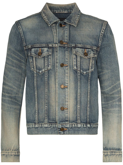 Shop Saint Laurent Fitted Denim Jacket In Blu