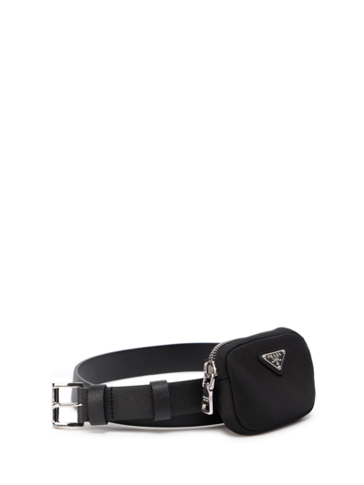 Shop Prada Saffiano Leather Belt With Pouch In Nero
