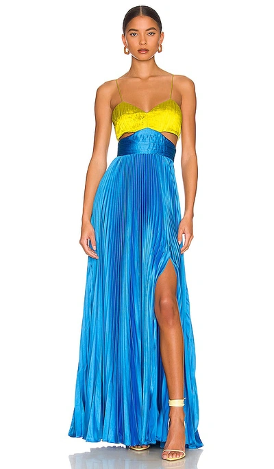 Amur Elodie Pleated Cut-out Gown In Blue