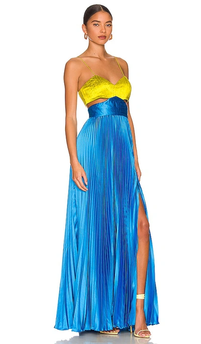 Amur Elodie Pleated Cut-out Gown In Blue