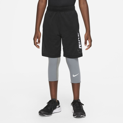 Shop Nike Pro Dri-fit Big Kids' (boys') 3/4-length Tights In Grey