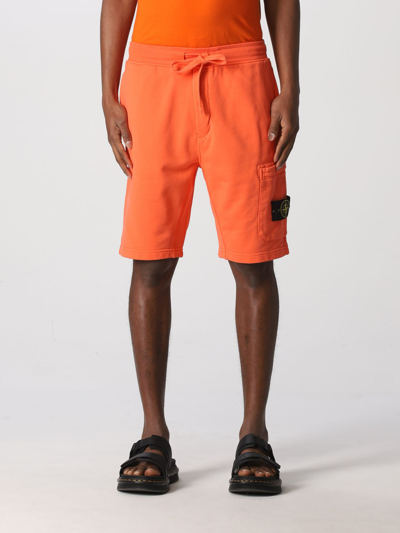 Shop Stone Island Bermuda Shorts In Garment-dyed Cotton Fleece In Orange