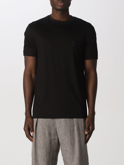 Shop Giorgio Armani T-shirt With Embroidered Logo In Black