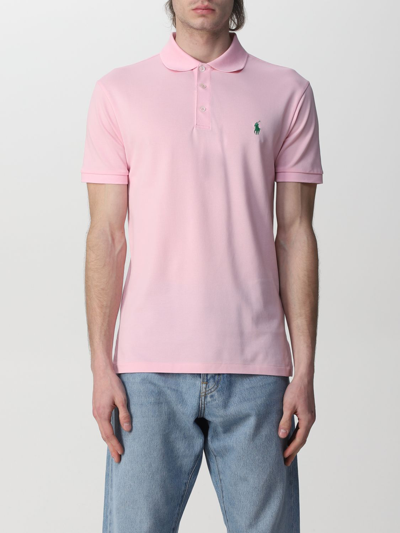 Shop Polo Ralph Lauren Cotton Polo Shirt With Logo In Baby Pink
