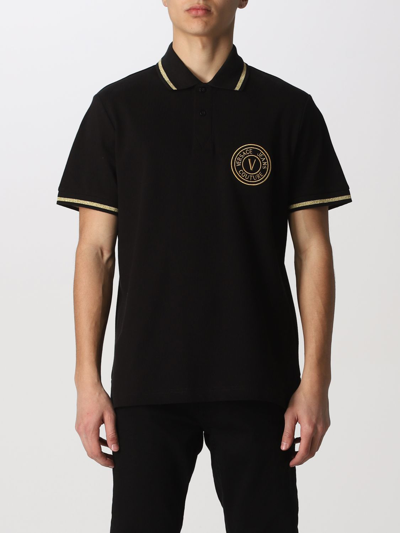 Shop Versace Jeans Couture Cotton Polo Shirt With Logo In Black