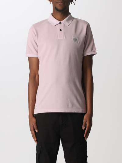 Shop Stone Island Polo Shirt In Pique Cotton With Logo In Pink
