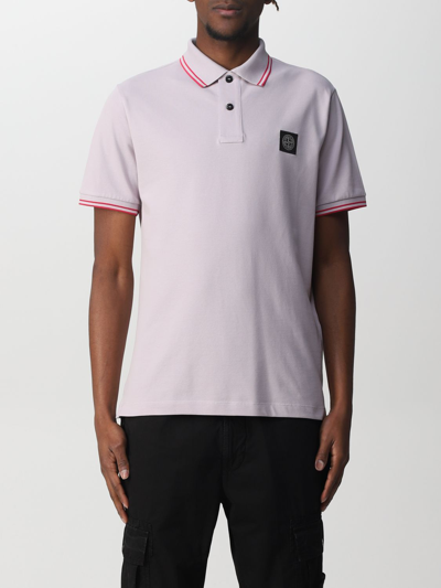 Shop Stone Island Polo Shirt In Stretch Pique Cotton In Puder