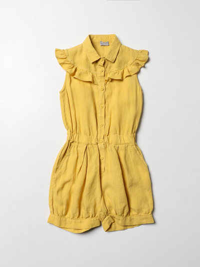 Shop Il Gufo Short Linen Jumpsuit In Yellow