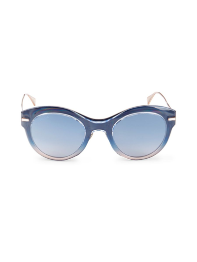 Shop Omega Women's 51mm Oil-slick Round Sunglasses In Blue