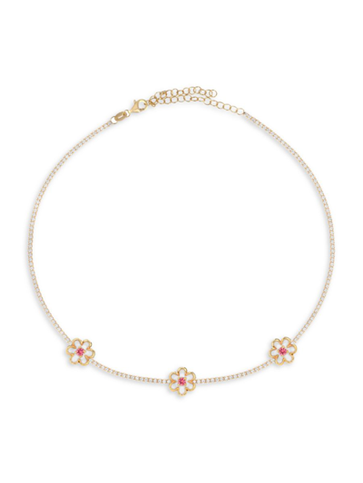Shop Gabi Rielle Women's Color Forward 14k Gold Vermeil & Pink Sapphire Pave Crystal Floral Tennis Choker Necklace