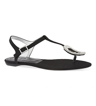 Shop Roger Vivier Chips Silk-satin Flat Sandals In Black