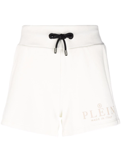 Shop Philipp Plein Iconic Logo-print Drawstring Shorts In Nude