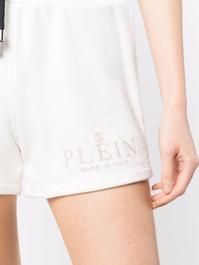 Shop Philipp Plein Iconic Logo-print Drawstring Shorts In Nude