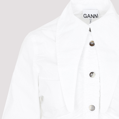 Shop Ganni Ruched Cotton Shirt In White