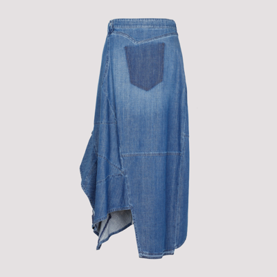 Shop Loewe Denim Ruffle Midi Skirt In Blue