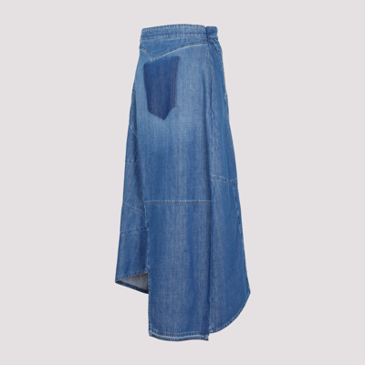 Shop Loewe Denim Ruffle Midi Skirt In Blue