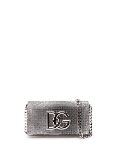 Shop Dolce & Gabbana Dg Logo Embellished Shoulder Bag In Silver