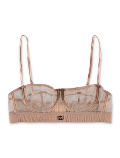 Shop Dolce & Gabbana Dg Logo Tulle Balconette Bra In Multi