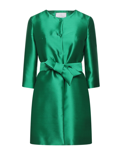 Shop Annie P . Woman Overcoat Green Size 4 Polyester, Silk