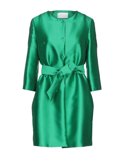 Shop Annie P . Woman Overcoat & Trench Coat Green Size 6 Polyester, Silk