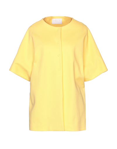 Shop Annie P . Woman Overcoat & Trench Coat Yellow Size 12 Cotton, Elastane