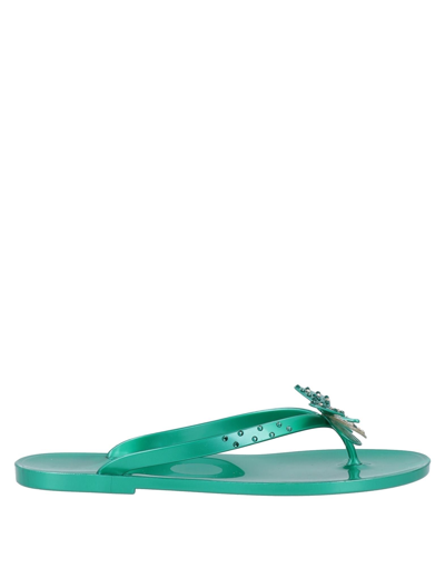 Shop Menghi Mènghi Woman Toe Strap Sandals Emerald Green Size 8 Rubber, Swarovski