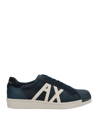 Shop Armani Exchange Man Sneakers Midnight Blue Size 10 Polyester, Polyurethane, Bovine Leather