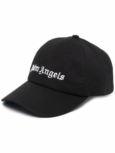 Shop Palm Angels Logo-embroidered Cotton Cap In Black