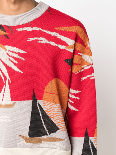 Shop Palm Angels Hawaii Intarsia-knit Jumper In Grey