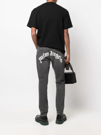 Shop Palm Angels Black Logo Print Straight Leg Jeans