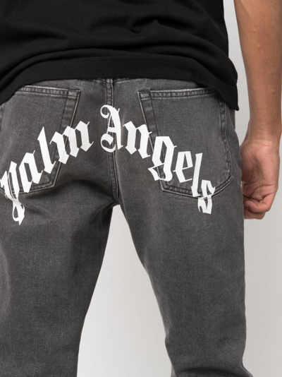 Shop Palm Angels Black Logo Print Straight Leg Jeans