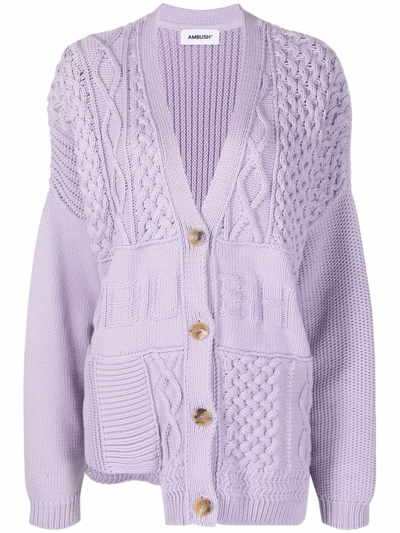 Shop Ambush Patchwork Knitted Cardigan In Purple