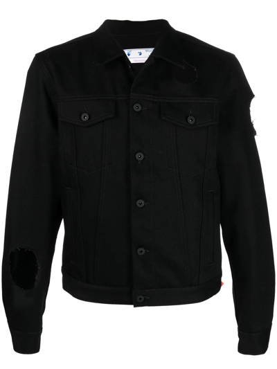 Shop Off-white Meteor Cut-out Denim Jacket In Black