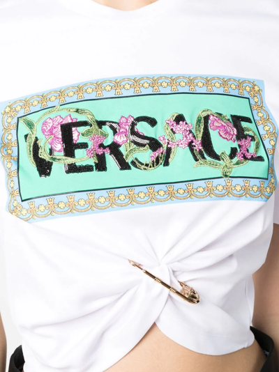 Shop Versace Safety Pin Cropped T-shirt In Weiss