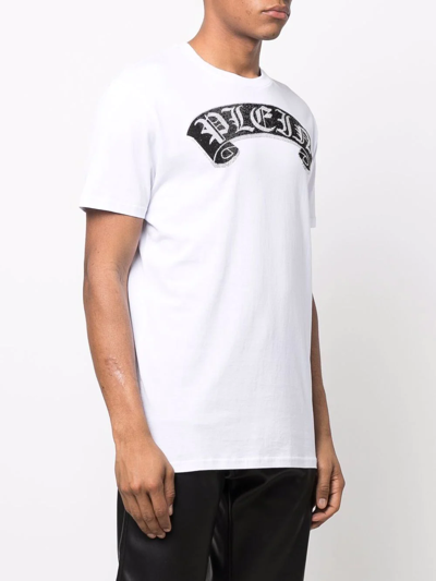 Shop Philipp Plein Rhinestone-embellished Branded T-shirt In Weiss