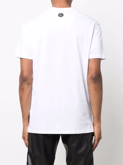 Shop Philipp Plein Rhinestone-embellished Branded T-shirt In Weiss