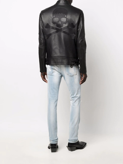 Shop Philipp Plein Crystal Skull Biker Jacket In Schwarz