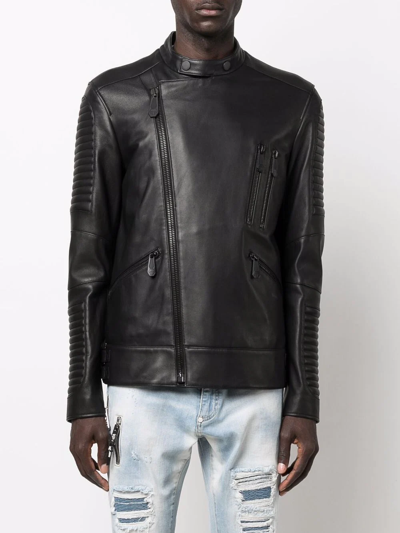 Shop Philipp Plein Crystal Skull Biker Jacket In Schwarz