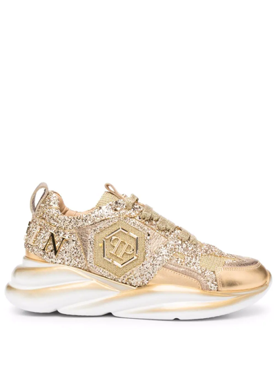 Philipp Plein Runner Iconic Plein Glittered Sneakers In Gold ModeSens