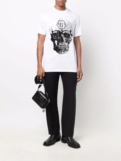 Philipp Plein Gem-embellished Skull Logo-graphic T-shirt In Weiss