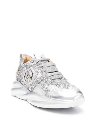 Shop Philipp Plein Runner Iconic Plein Glittered Sneakers In Silber