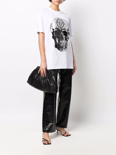 Philipp Plein Gem-embellished Skull Logo-graphic T-shirt In Weiss