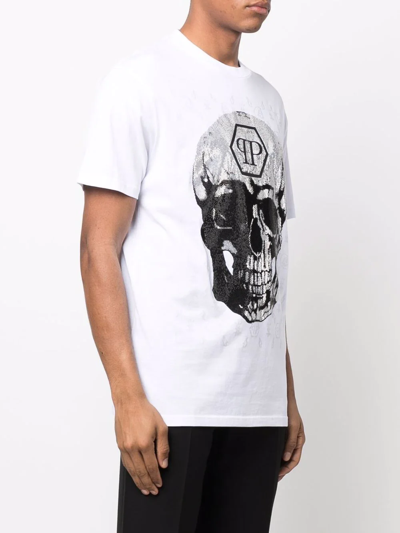 Philipp Plein Gem-embellished Skull Logo-graphic T-shirt In Weiss
